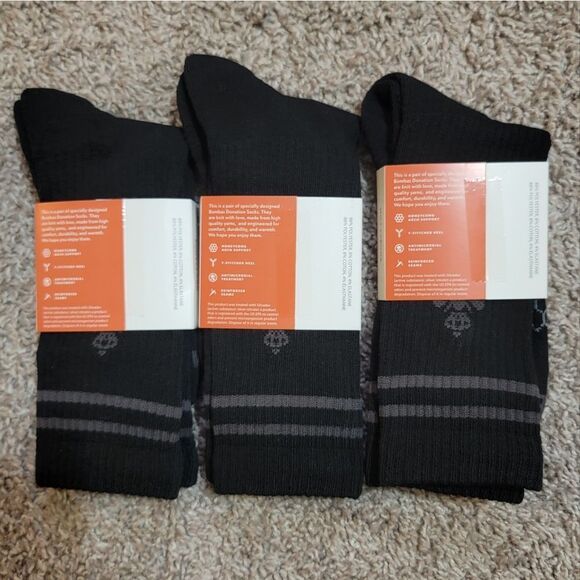 Bombas Calf Socks Men Shoe Size 6-9 Honeycomb Arch Black Lot of 3 Pairs Medium - Picture 10 of 10